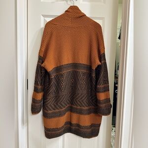 Lucky Brand Long Sleeve Knit Cardigan Open Front Orange and Black Sweater